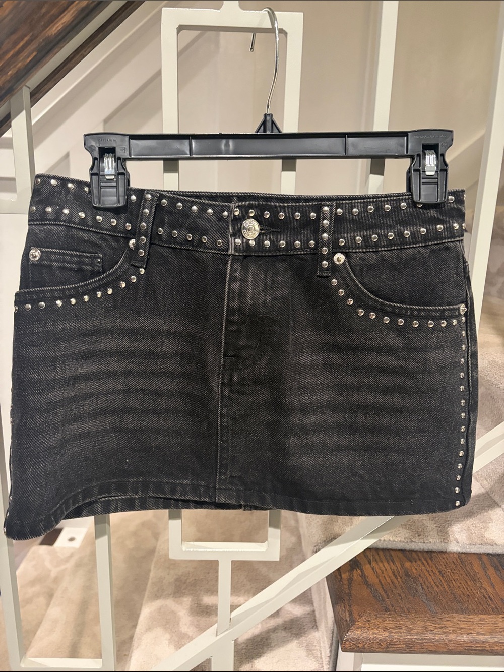 Edikted Black Studded Denim Mini Skirt